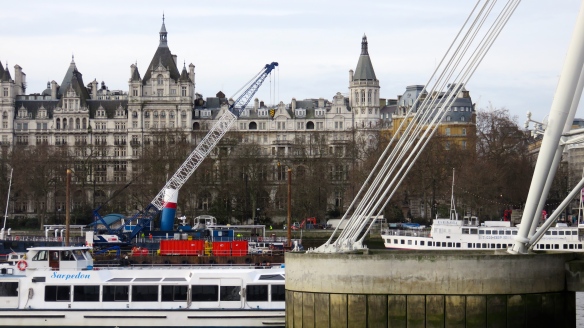 Golden Jubilee Bridge supports and crane