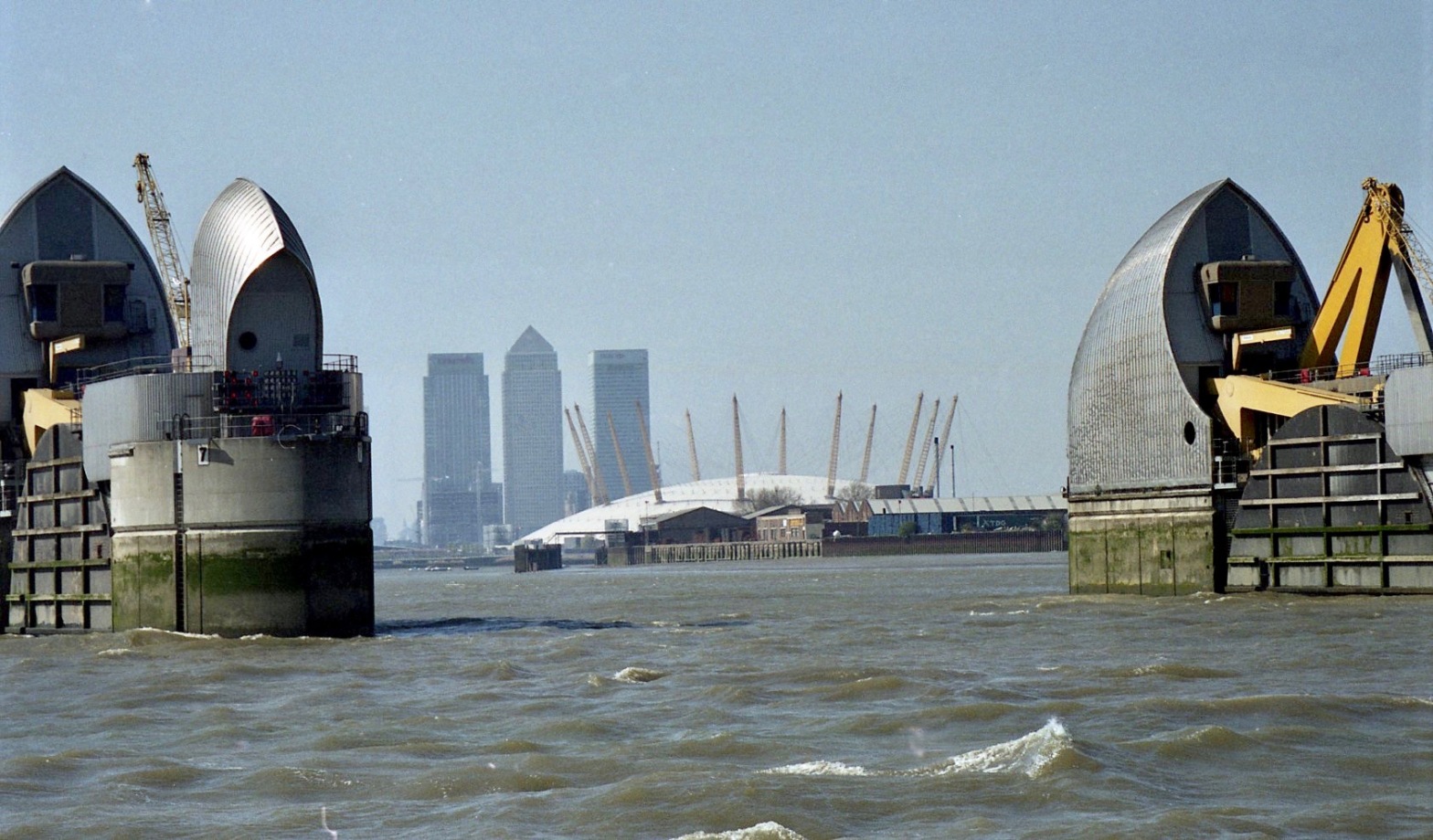 Thames Barrier, Millennium Dome, and Canary Wharf 6.4.02 1